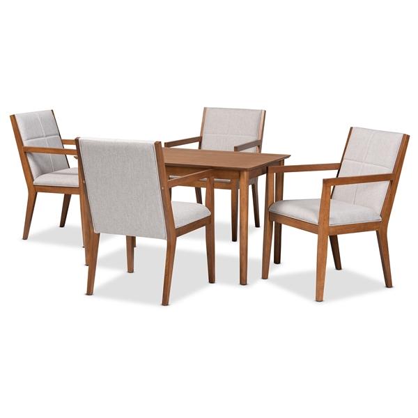 baxton studio Baxton Studio Theresa Mid-Century Modern Greyish Beige Fabric Upholstered and Walnut Brown Finished Wood 5-Piece Dining Set