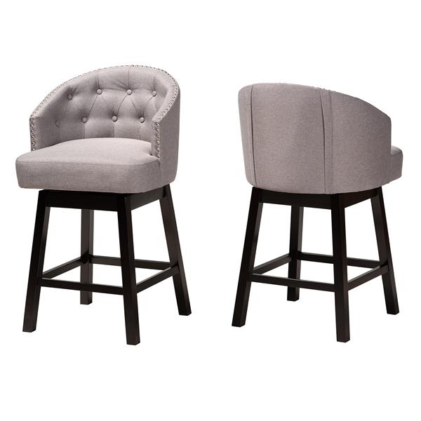 baxton studio Baxton Studio Theron Mid-Century Transitional Grey Fabric and Espresso Brown Finished Wood 2-Piece Swivel Counter Stool Set