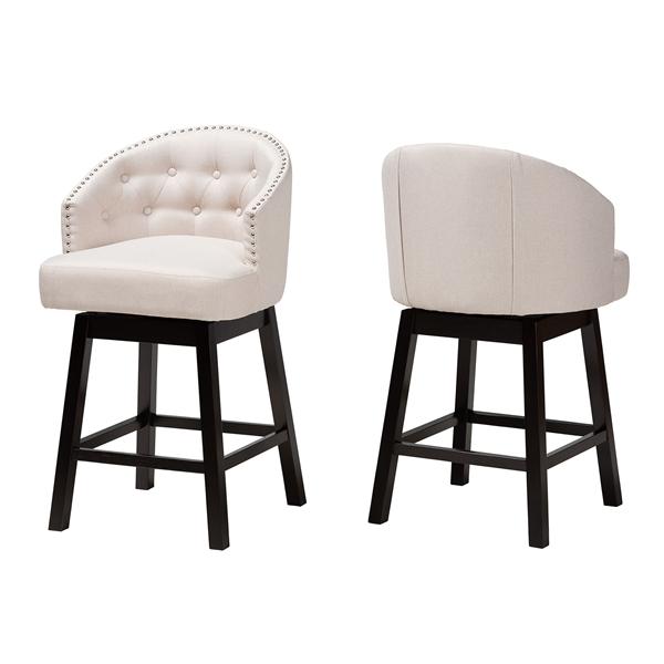 baxton studio Baxton Studio Theron Mid-Century Transitional Light Beige Fabric and Espresso Brown Finished Wood 2-Piece Swivel Counter Stool Set