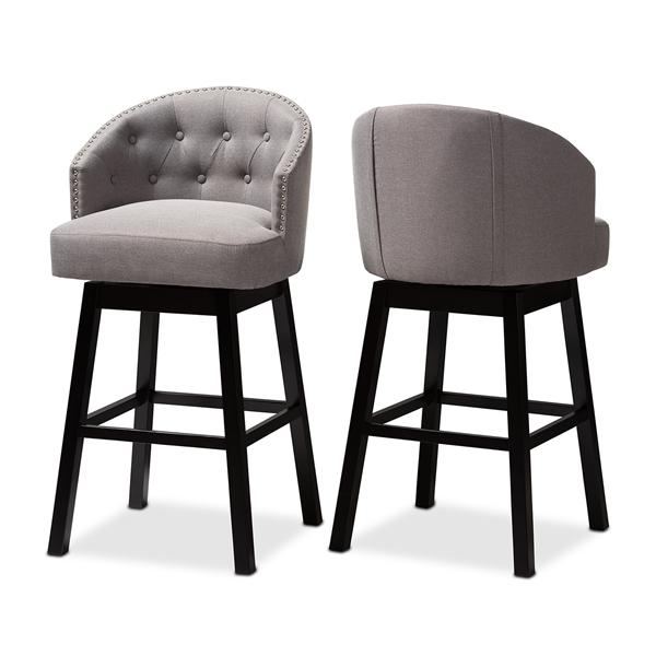 baxton studio Baxton Studio Theron Transitional Gray Fabric Upholstered Wood Swivel Bar Stool Set of 2