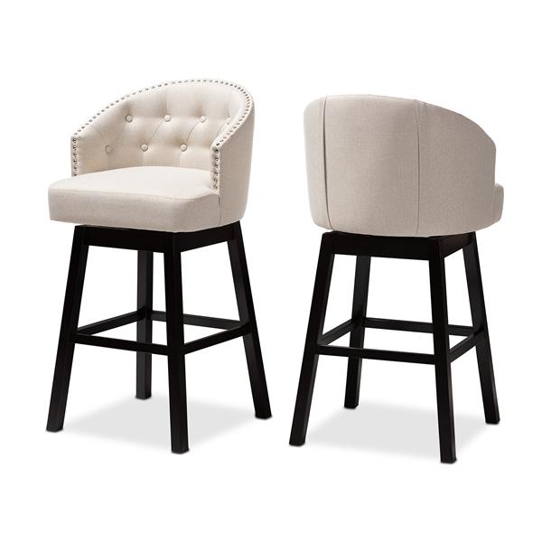 baxton studio Baxton Studio Theron Transitional Light Beige Fabric Upholstered Wood Swivel Bar Stool Set of 2