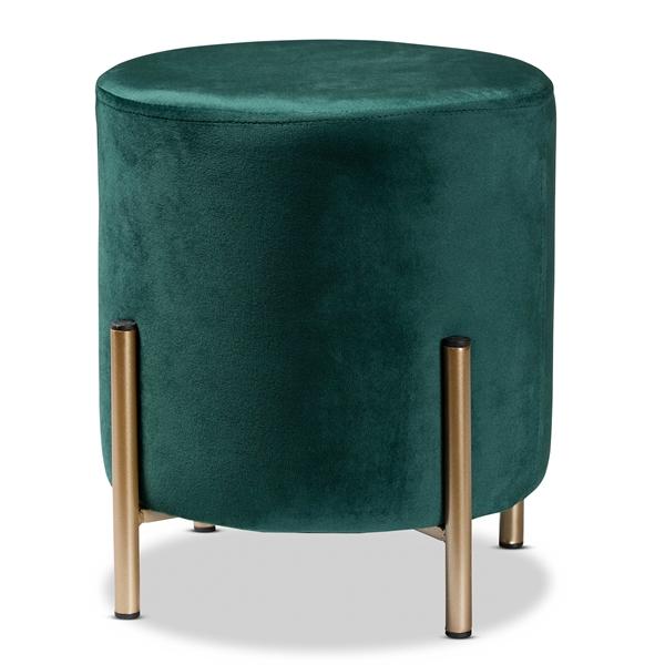 baxton studio Baxton Studio Thurman Contemporary Glam and Luxe Green Velvet Fabric Upholstered and Gold Finished Metal Ottoman