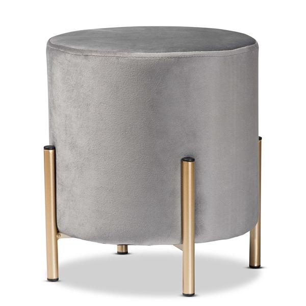 baxton studio Baxton Studio Thurman Contemporary Glam and Luxe Grey Velvet Fabric Upholstered and Gold Finished Metal Ottoman