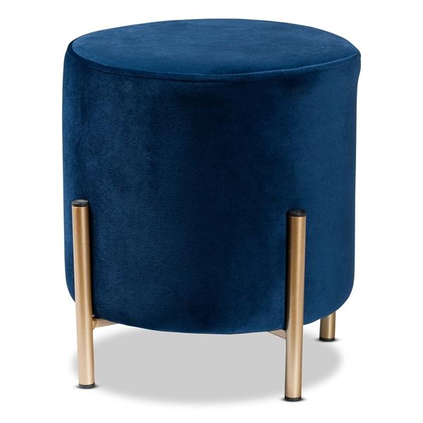 baxton studio Baxton Studio Thurman Contemporary Glam and Luxe Navy Blue Velvet Fabric Upholstered and Gold Finished Metal Ottoman