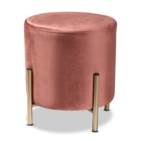 baxton studio Baxton Studio Thurman Contemporary Glam and Luxe Pink Velvet Fabric Upholstered and Gold Finished Metal Ottoman