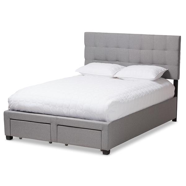 baxton studio Baxton Studio Tibault Modern and Contemporary Grey Fabric Upholstered Queen Size Storage Bed