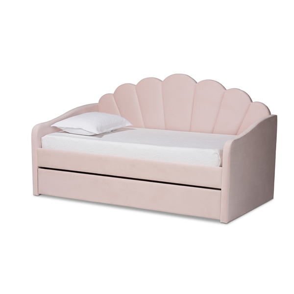 baxton studio Baxton Studio Timila Modern and Contemporary Light Pink Velvet Fabric Upholstered Twin Size Daybed with Trundle