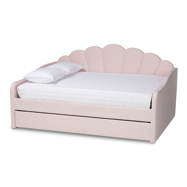 baxton studio Baxton Studio Timila Modern and Contemporary Light Pink Velvet Fabric Upholstered Queen Size Daybed with Trundle
