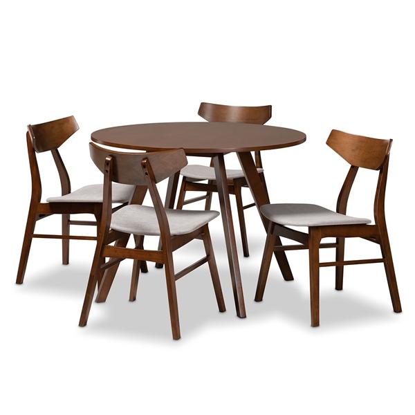 baxton studio Baxton Studio Timothy Mid-Century Modern Transitional Light Grey Fabric Upholstered and Walnut Brown Finished Wood 5-Piece Dining Set