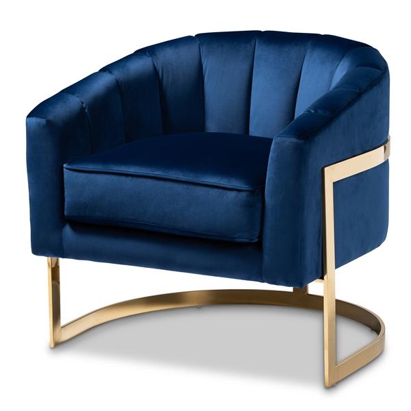 baxton studio Baxton Studio Tomasso Glam Royal Blue Velvet Fabric Upholstered Gold-Finished Lounge Chair