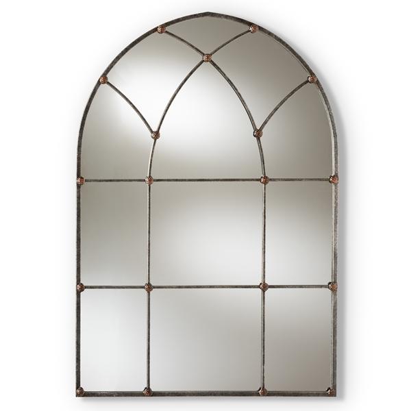 baxton studio Baxton Studio Tova Vintage Farmhouse Antique Silver Finished Arched Window Accent Wall Mirror
