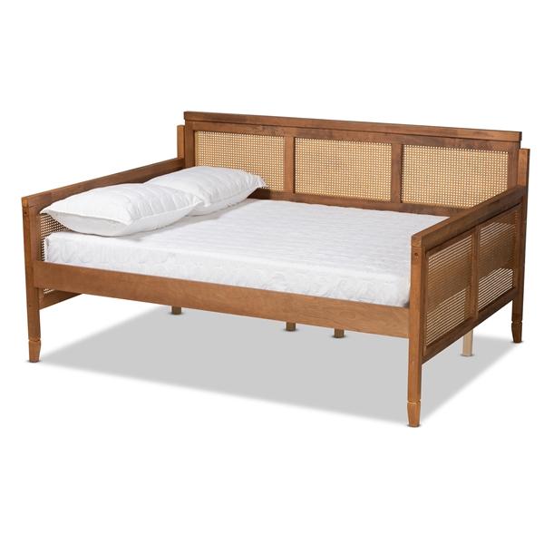 baxton studio Baxton Studio Toveli Vintage French Inspired Ash Walnut Finished Wood and Synthetic Rattan Full Size Daybed