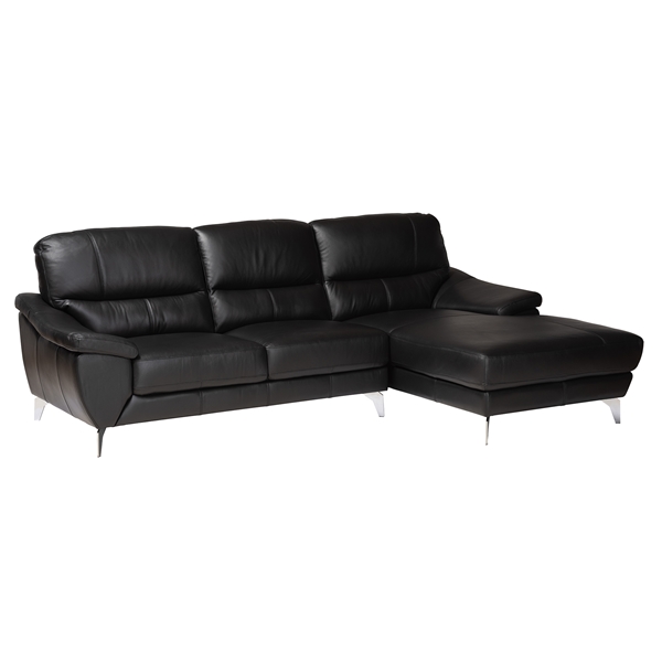 baxton studio Baxton Studio Townsend Modern Black Full Leather Sectional Sofa with Right Facing Chaise