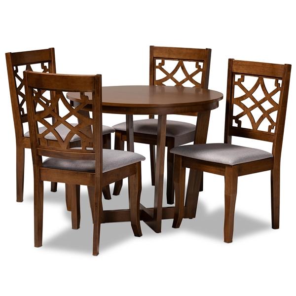 baxton studio Baxton Studio Tricia Modern and Contemporary Grey Fabric Upholstered and Walnut Brown Finished Wood 5-Piece Dining Set