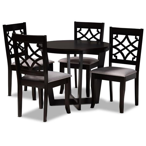 baxton studio Baxton Studio Tricia Modern and Contemporary Grey Fabric Upholstered and Dark Brown Finished Wood 5-Piece Dining Set
