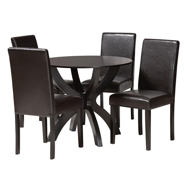 baxton studio Baxton Studio Trine Modern Espresso Brown Faux Leather and Wood 5-Piece Dining Set