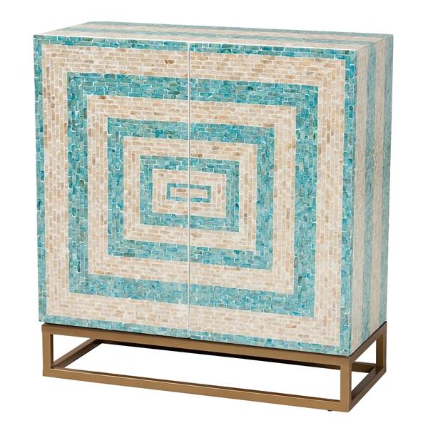 baxton studio Baxton Studio Utari Modern Bohemian Two-Tone Beige and Blue Mother of Pearl and Gold Metal Storage Cabinet