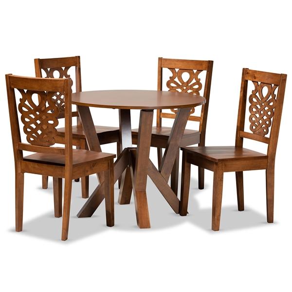 baxton studio Baxton Studio Valda Modern and Contemporary Transitional Walnut Brown Finished Wood 5-Piece Dining Set