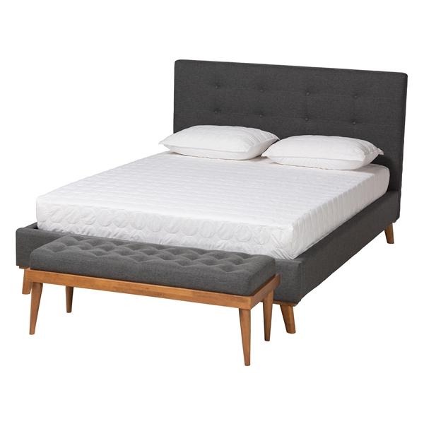 baxton studio Baxton Studio Valencia Mid-Century Modern Dark Grey Fabric Upholstered Full Size 2-Piece Bedroom Set