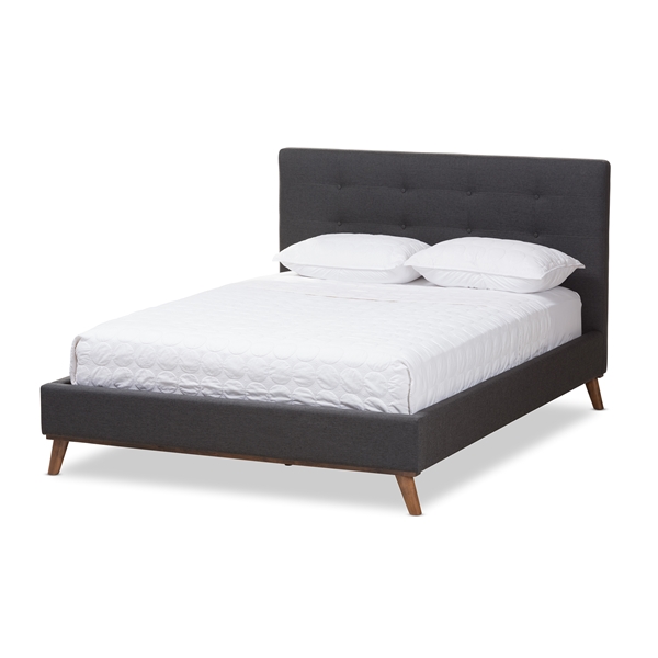 baxton studio Baxton Studio Valencia Mid-Century Modern Dark Grey Fabric Full Size Platform Bed