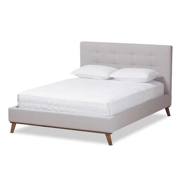 baxton studio Baxton Studio Valencia Mid-Century Modern Greyish Beige Fabric Full Size Platform Bed