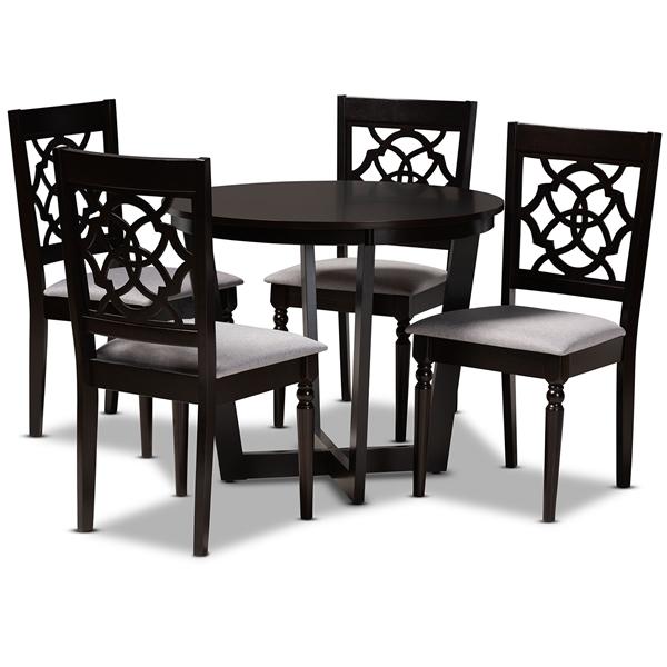 baxton studio Baxton Studio Valerie Modern and Contemporary Grey Fabric Upholstered and Dark Brown Finished Wood 5-Piece Dining Set