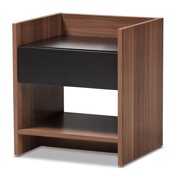 baxton studio Baxton Studio Vanda Modern and Contemporary Two-Tone Walnut and Black Wood 1-Drawer Nightstand