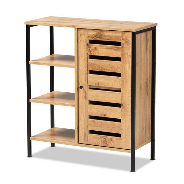 baxton studio Baxton Studio Vander Modern and Contemporary Oak Brown Finished Wood and Black Finished Metal 1-Door Shoe Storage Cabinet
