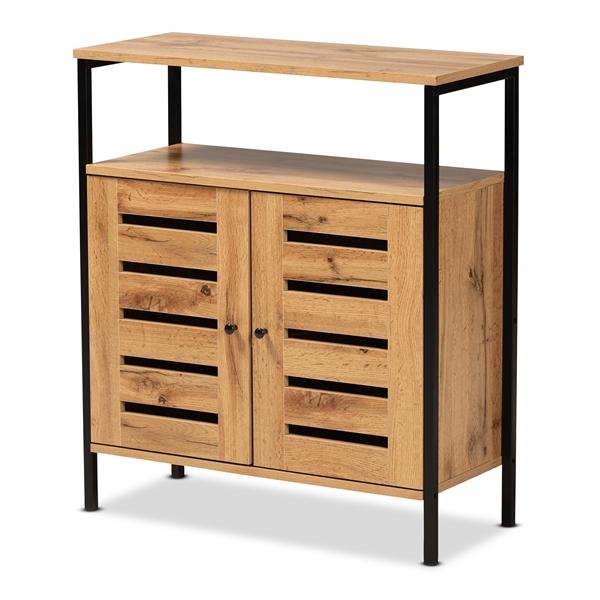 baxton studio Baxton Studio Vander Modern and Contemporary Oak Brown Finished Wood and Black Metal 2-Door Shoe Cabinet