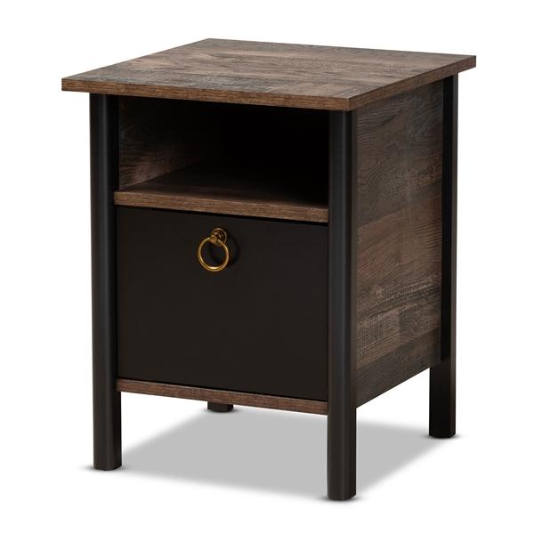 baxton studio Baxton Studio Vaughan Modern and Contemporary Two-Tone Rustic Brown and Black Finished Wood Nightstand