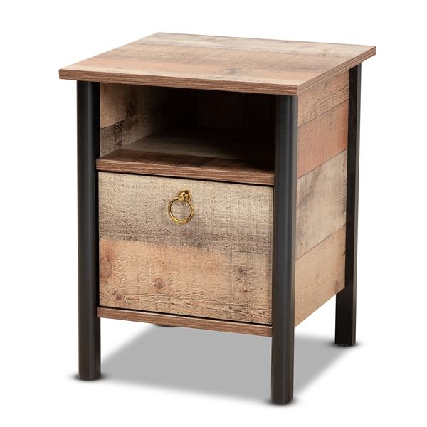 baxton studio Baxton Studio Vaughan Modern and Contemporary Two-Tone Rustic Oak Brown and Black Finished Wood Nightstand