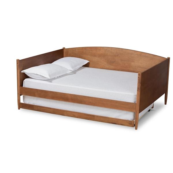 baxton studio Baxton Studio Veles Mid-Century Modern Ash Walnut Finished Wood Full Size Daybed with Trundle