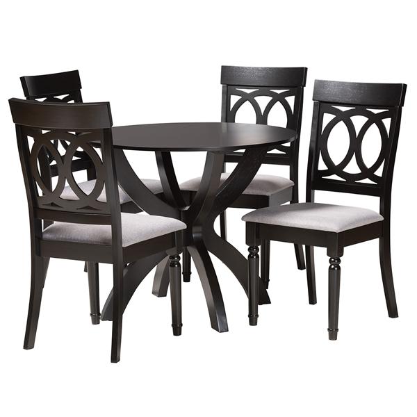 baxton studio Baxton Studio Velia Modern Grey Fabric and Dark Brown Finished Wood 5-Piece Dining Set