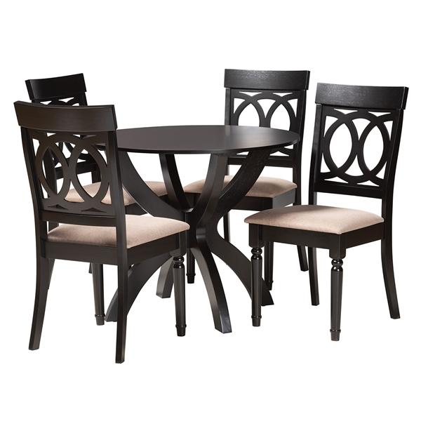 baxton studio Baxton Studio Velia Modern Sand Fabric and Dark Brown Finished Wood 5-Piece Dining Set