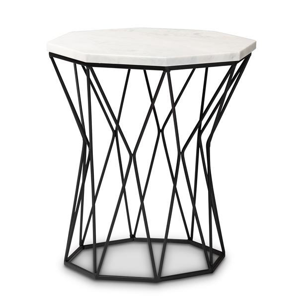 baxton studio Baxton Studio Venedict Modern and Contemporary Black Metal End Table with Marble Tabletop