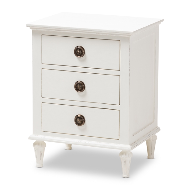 baxton studio Baxton Studio Venezia French-Inspired Rustic Whitewash Wood 3-Drawer Nightstand