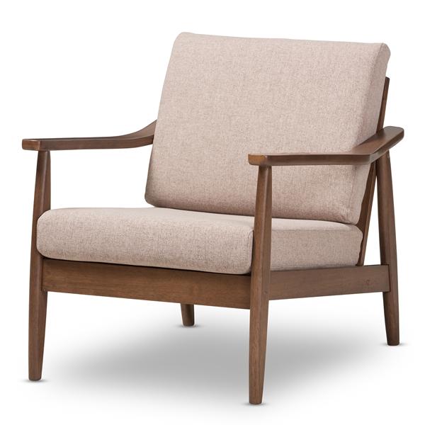 baxton studio Baxton Studio Venza Mid-Century Modern Walnut Wood Light Brown Fabric Upholstered Lounge Chair