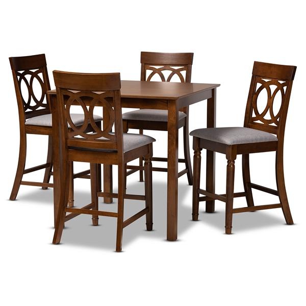 baxton studio Baxton Studio Verina Modern and Contemporary Grey Fabric Upholstered Walnut Brown Finished 5-Piece Wood Pub Set