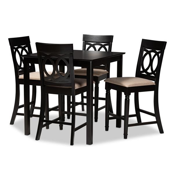 baxton studio Baxton Studio Verina Modern and Contemporary Sand Fabric Upholstered Espresso Brown Finished 5-Piece Wood Pub Set
