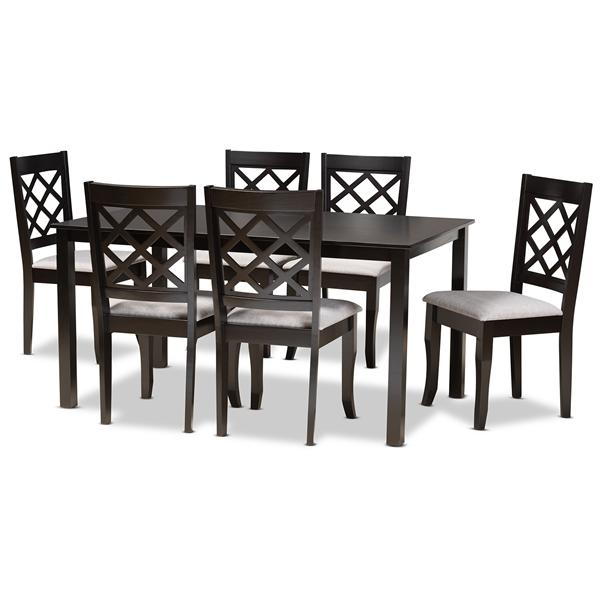 baxton studio Baxton Studio Verner Modern and Contemporary Grey Fabric Upholstered and Dark Brown Finished Wood 7-Piece Dining Set