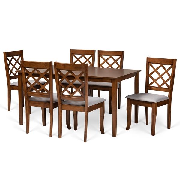baxton studio Baxton Studio Verner Modern and Contemporary Grey Fabric Upholstered and Walnut Brown Finished Wood 7-Piece Dining Set