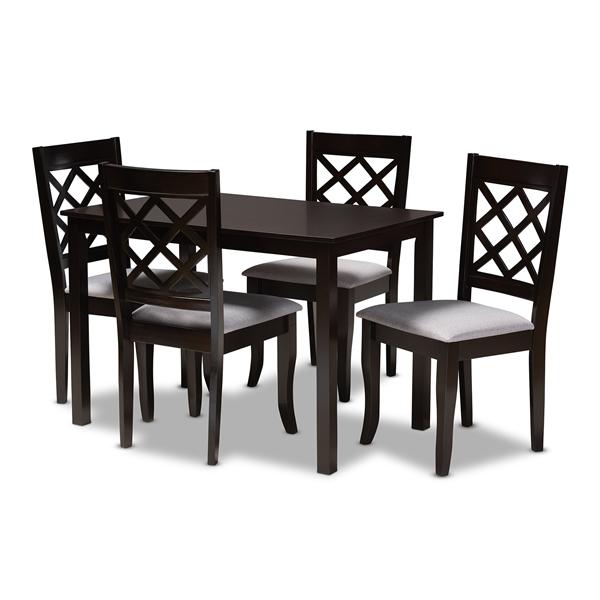 baxton studio Baxton Studio Verner Modern and Contemporary Grey Fabric Upholstered Espresso Brown Finished 5-Piece Wood Dining Set