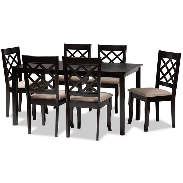baxton studio Baxton Studio Verner Modern and Contemporary Sand Fabric Upholstered Dark Brown Finished 7-Piece Wood Dining Set