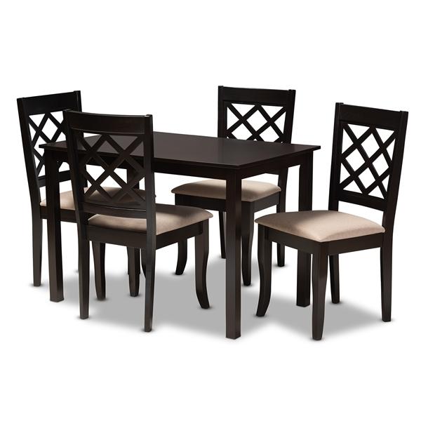 baxton studio Baxton Studio Verner Modern and Contemporary Sand Fabric Upholstered Espresso Brown Finished 5-Piece Wood Dining Set