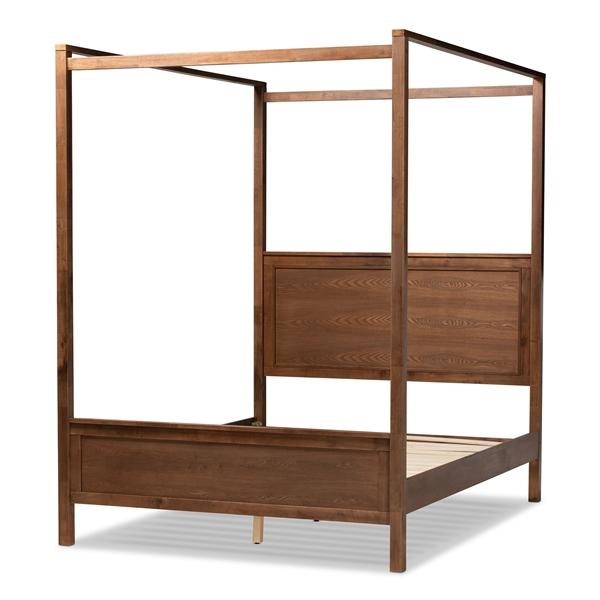 baxton studio Baxton Studio Veronica Modern and Contemporary Walnut Brown Finished Wood Queen Size Platform Canopy Bed