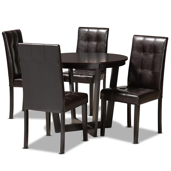 baxton studio Baxton Studio Vida Modern and Contemporary Dark Brown Faux Leather Upholstered and Dark Brown Finished Wood 5-Piece Dining Set