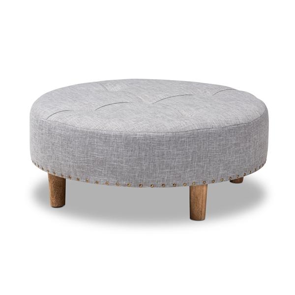 baxton studio Baxton Studio Vinet Modern and Contemporary Light Gray Fabric Upholstered Natural Wood Cocktail Ottoman