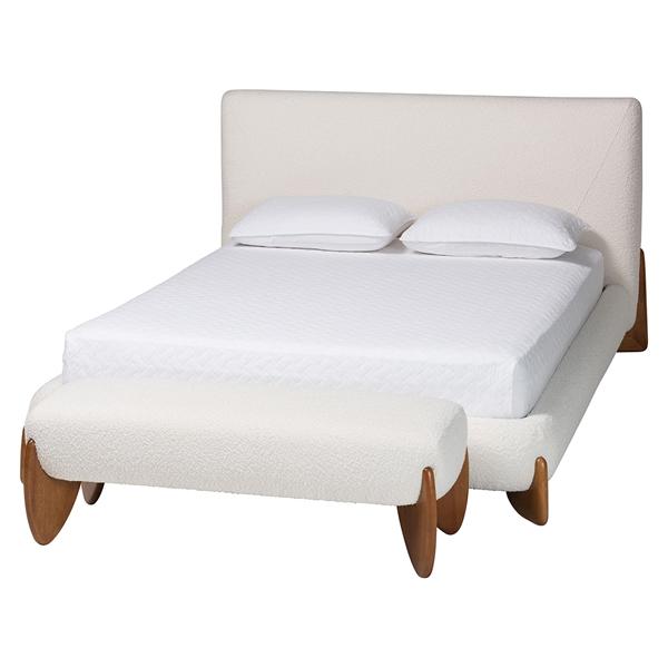 baxton studio Baxton Studio Vinicio Mid-Century Modern Cream Boucle King 2-Piece Bedroom Set