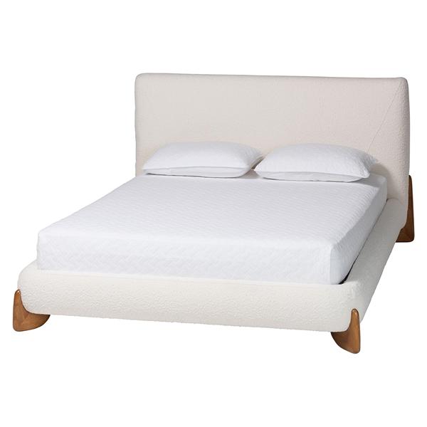 baxton studio Baxton Studio Vinicio Mid-Century Modern Cream Boucle King Platform Bed