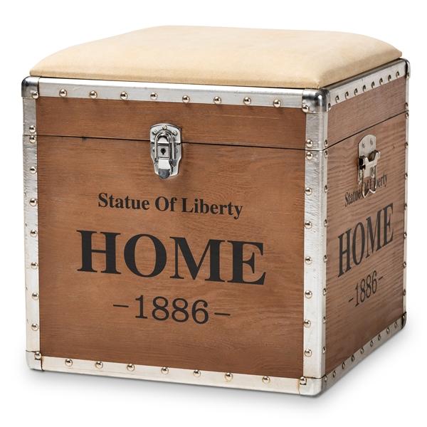 baxton studio Baxton Studio Violetta Vintage Industrial Beige Fabric Upholstered Wood Storage Trunk Ottoman